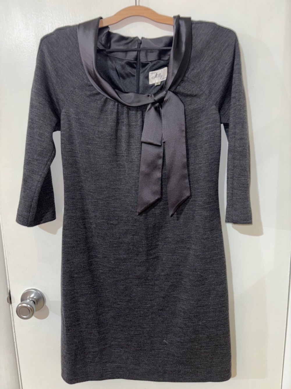 Milly of New York Charcoal Tie-Neck Midi Dress
